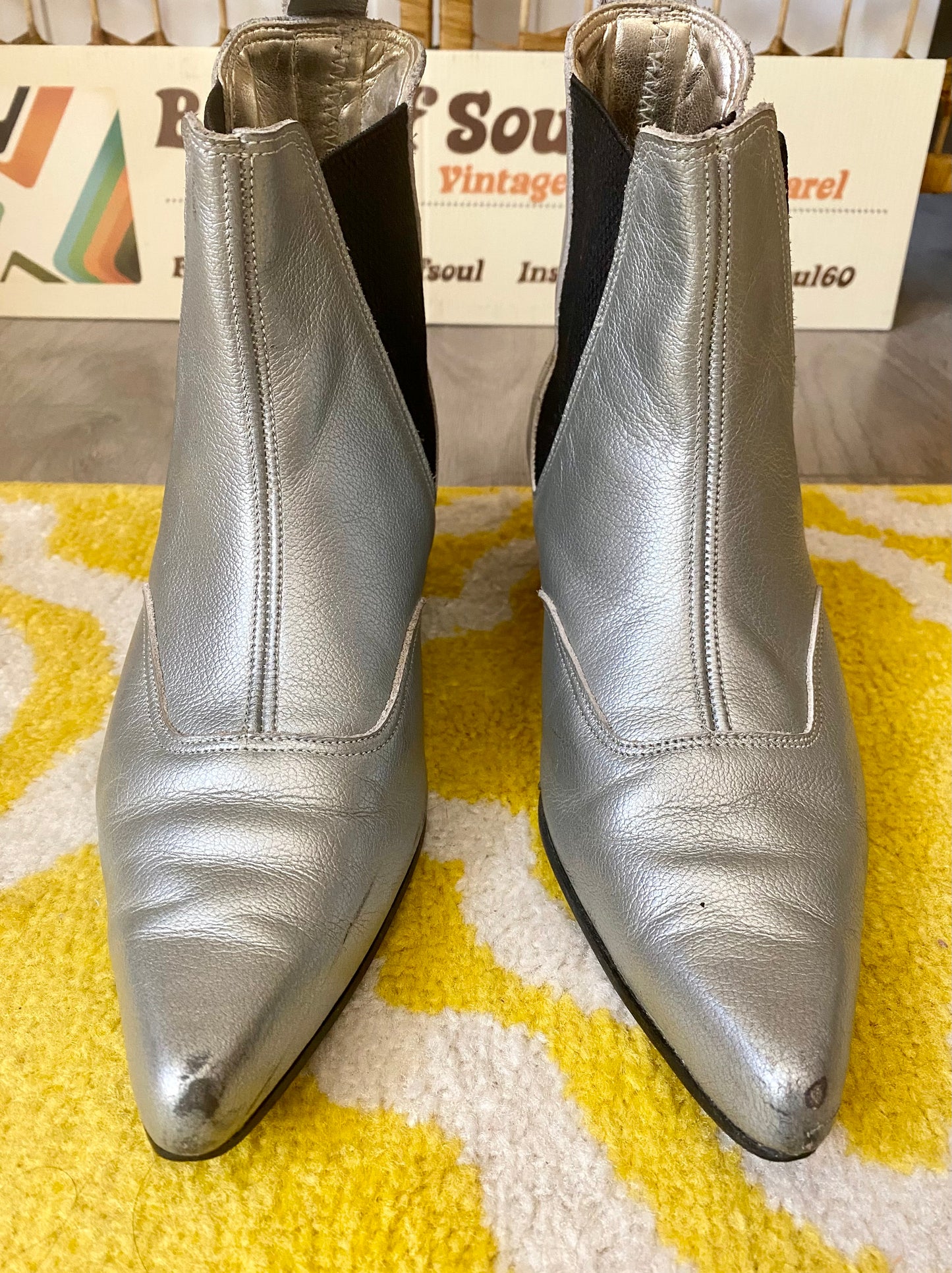 Silver Cuban Heeled Chelsea Boots (UK 6)