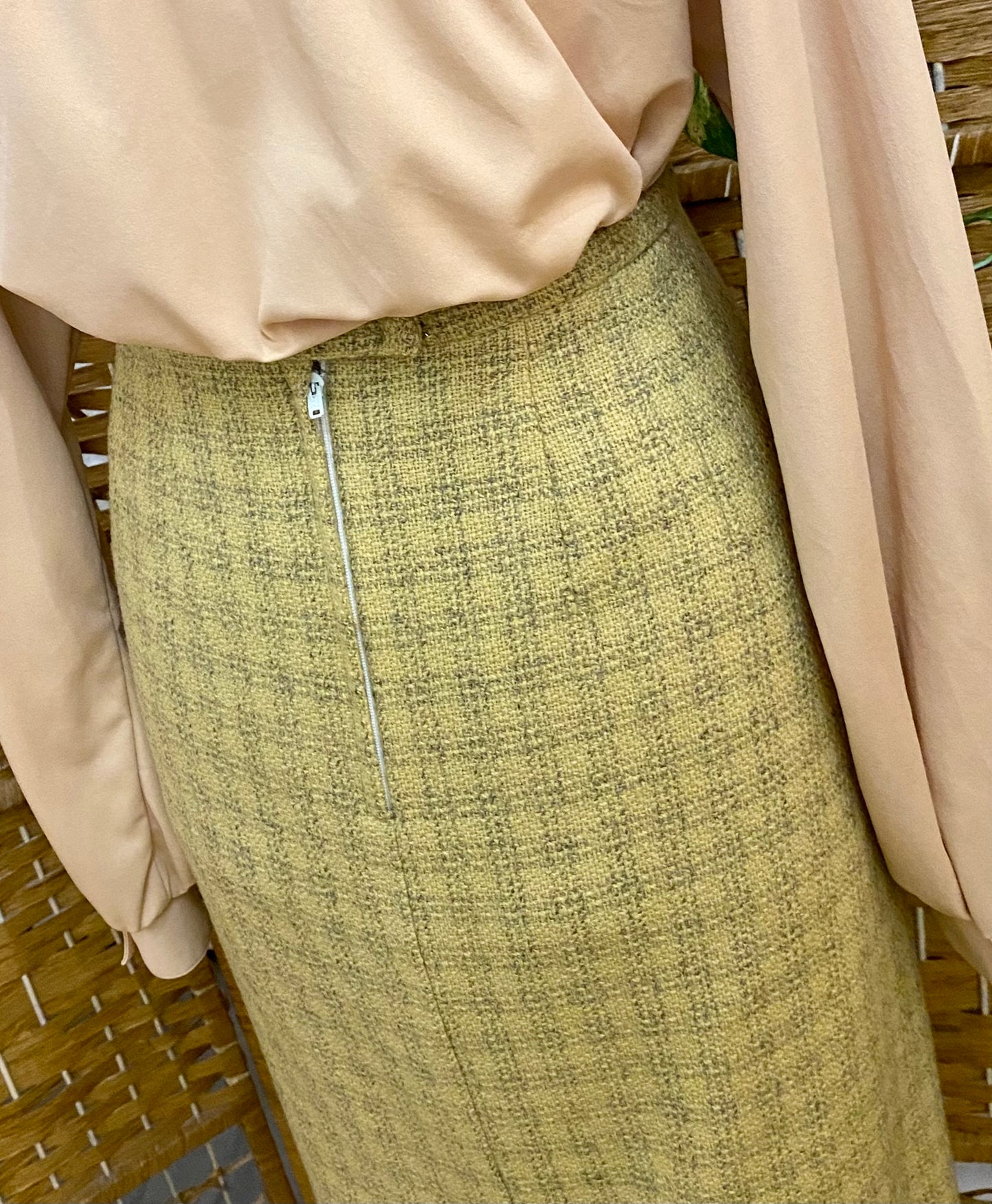 Ochre Check Wool Midi-Skirt (UK 14)