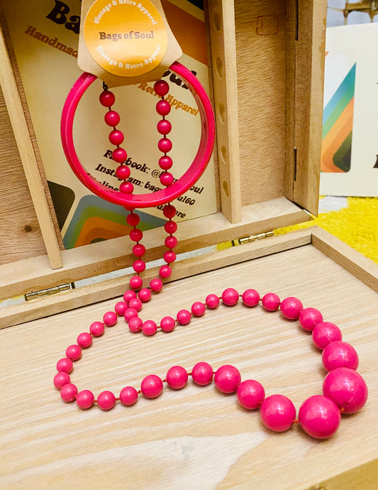 1980s Pink Beads and Bangle Set