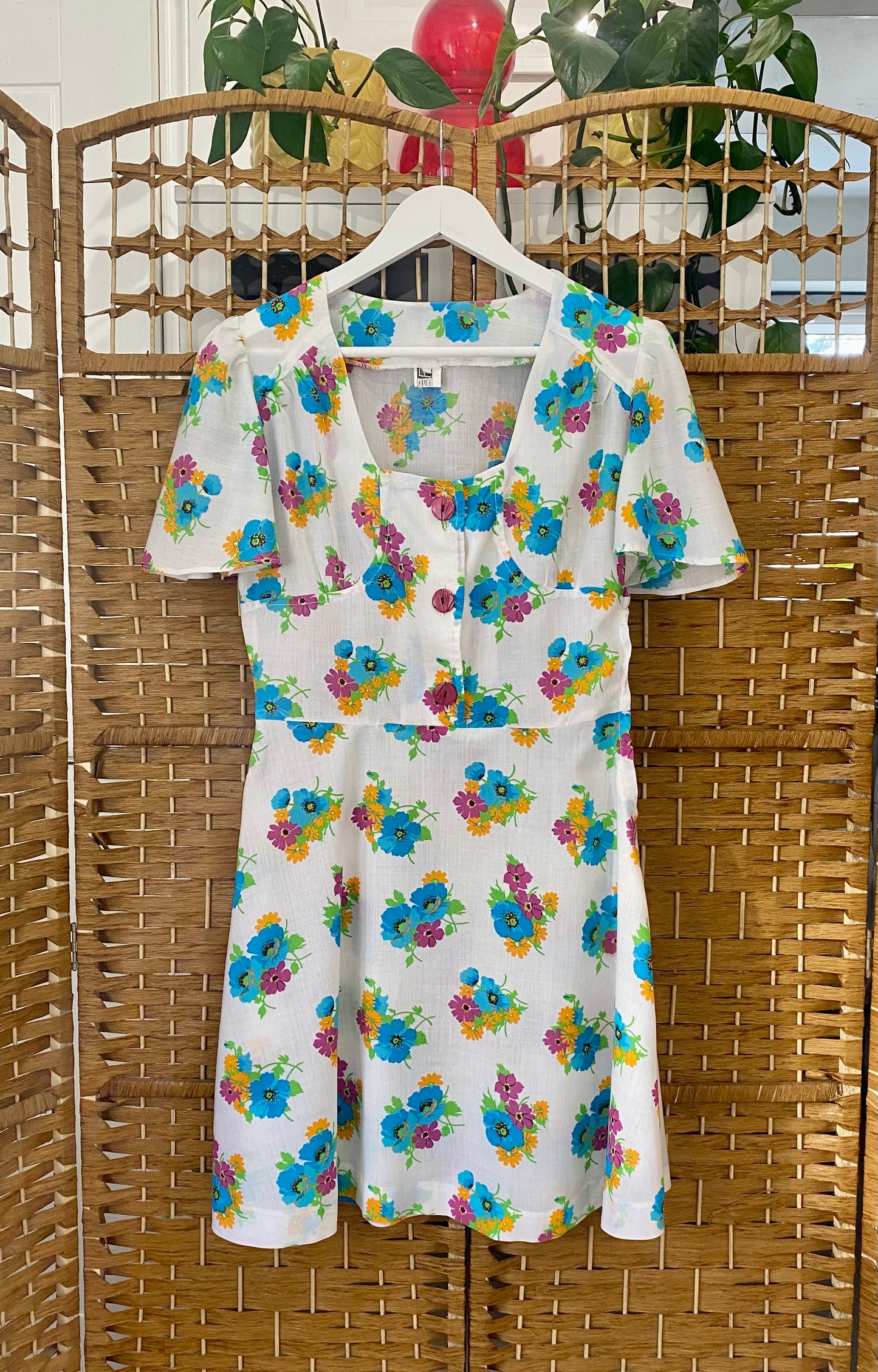 1970s Floral Mini Dress (UK 10)