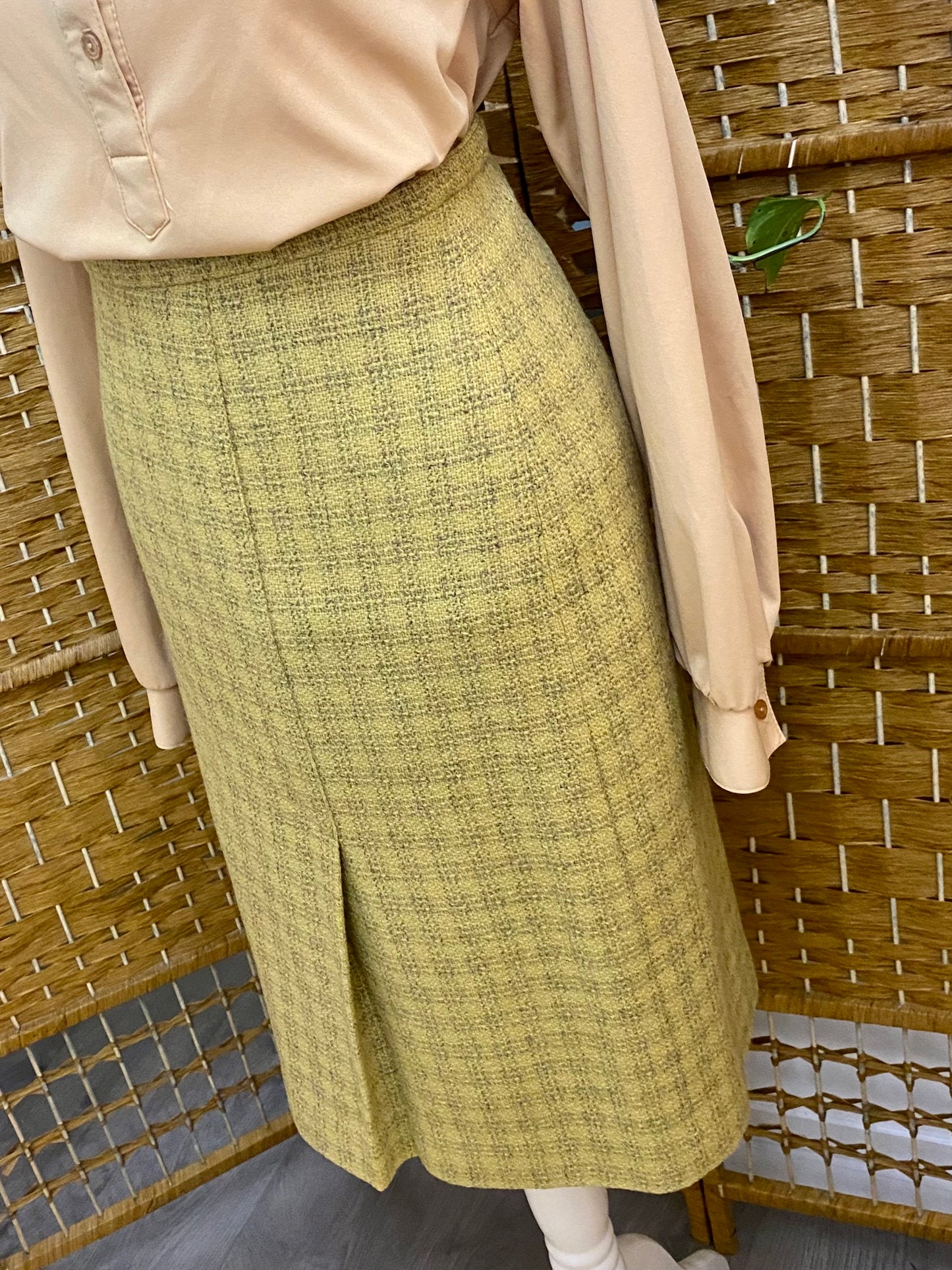 Ochre Check Wool Midi-Skirt (UK 14)