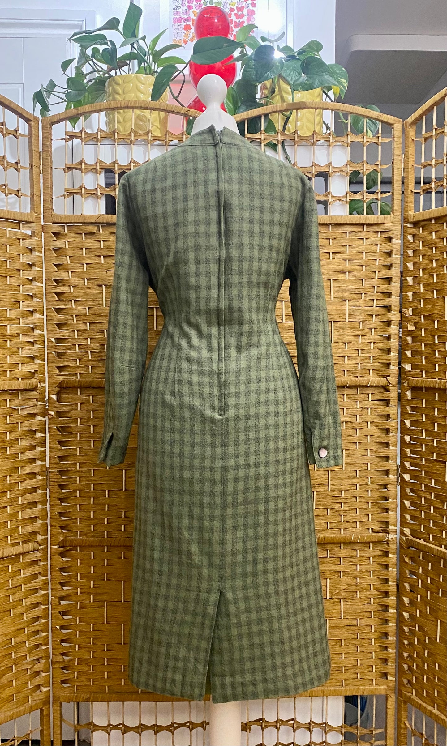 Green Check Wool Dress (UK 12)