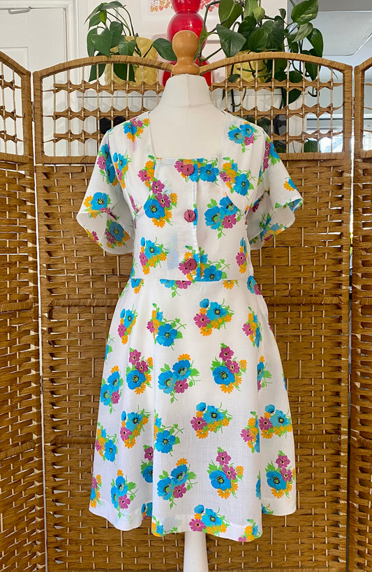 1970s Floral Mini Dress (UK 10)
