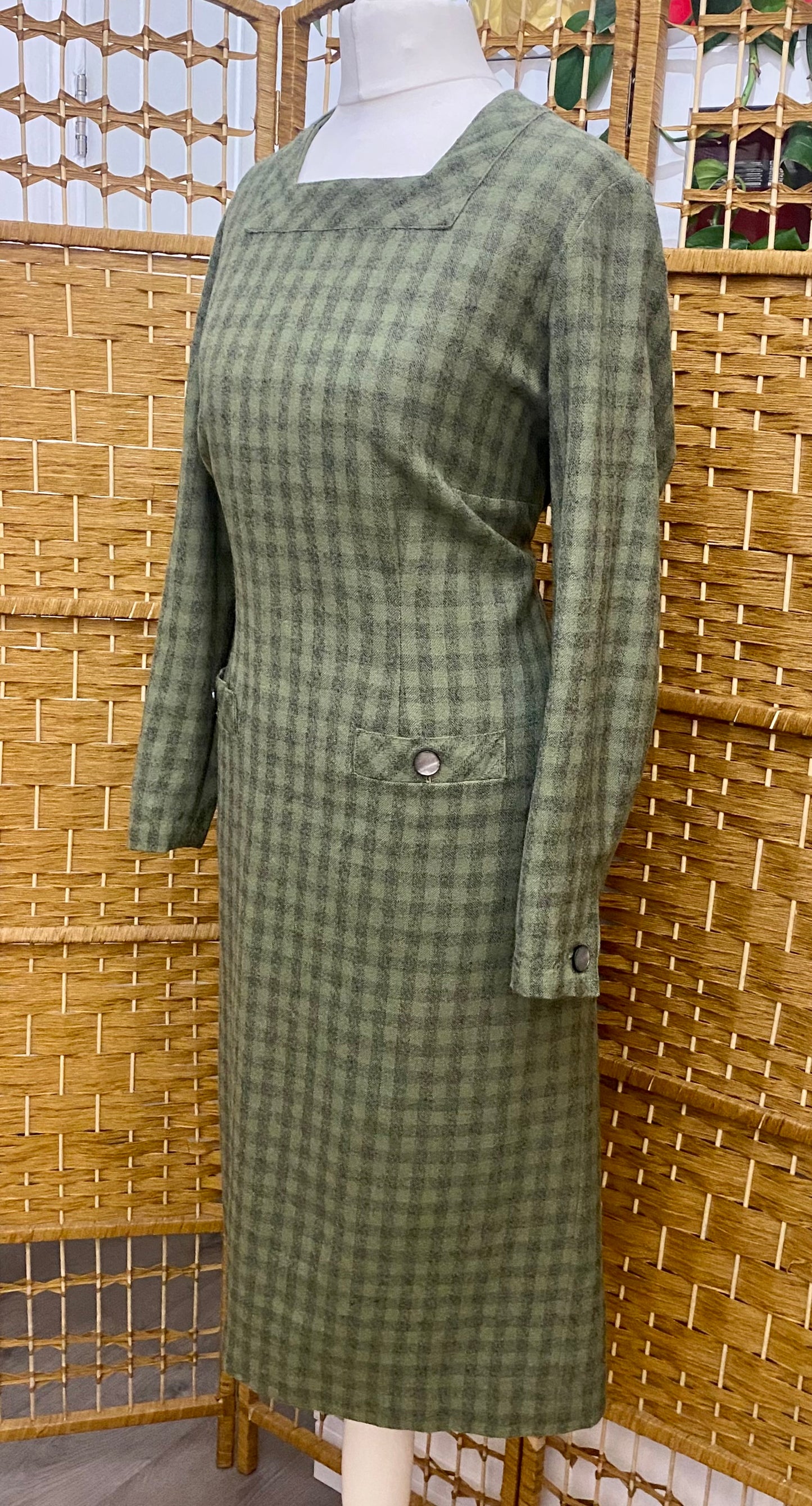 Green Check Wool Dress (UK 12)