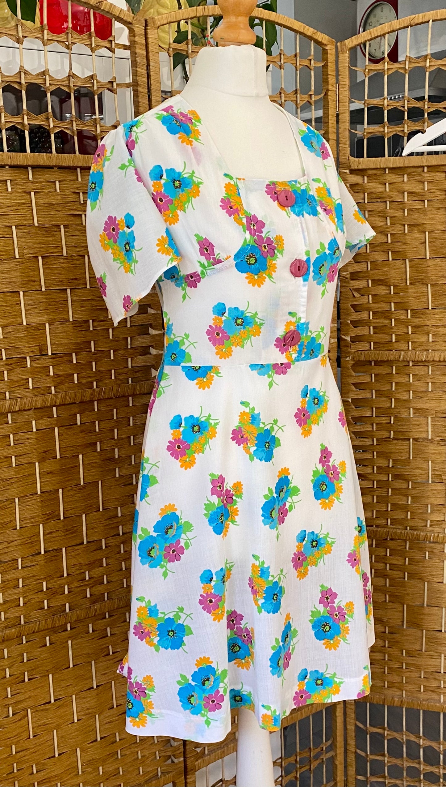 1970s Floral Mini Dress (UK 10)