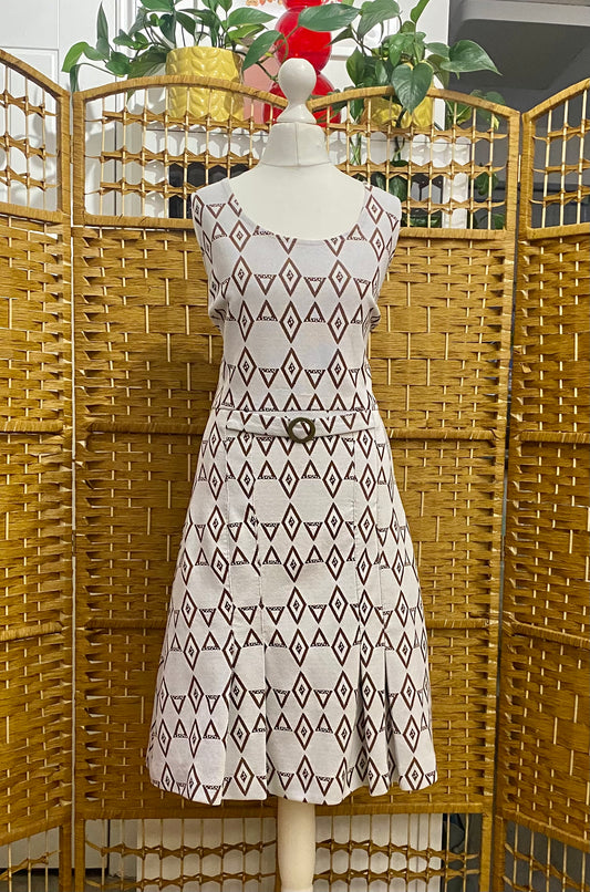 1960s Geometric Print Midi-Dress (UK 16)