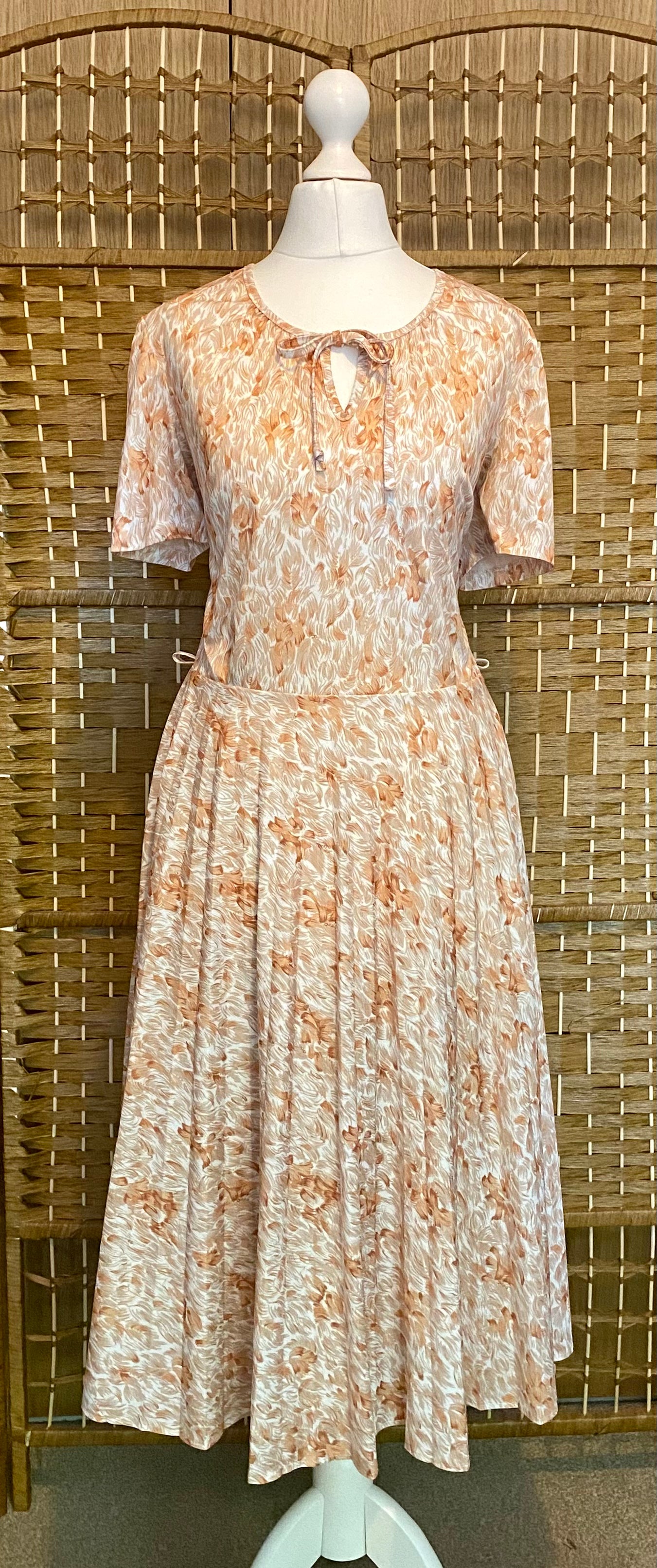 Cream/Brown Leaf Print Dress (UK 12)