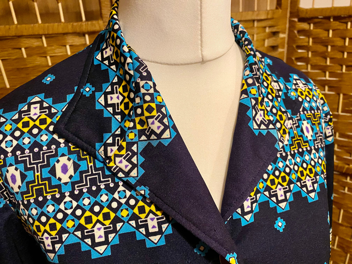 1970s Navy Geo-Print Shirt (UK 12)