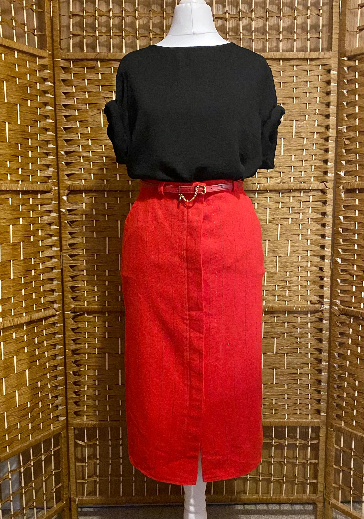 1980s Red Pencil Skirt (UK 6-8)