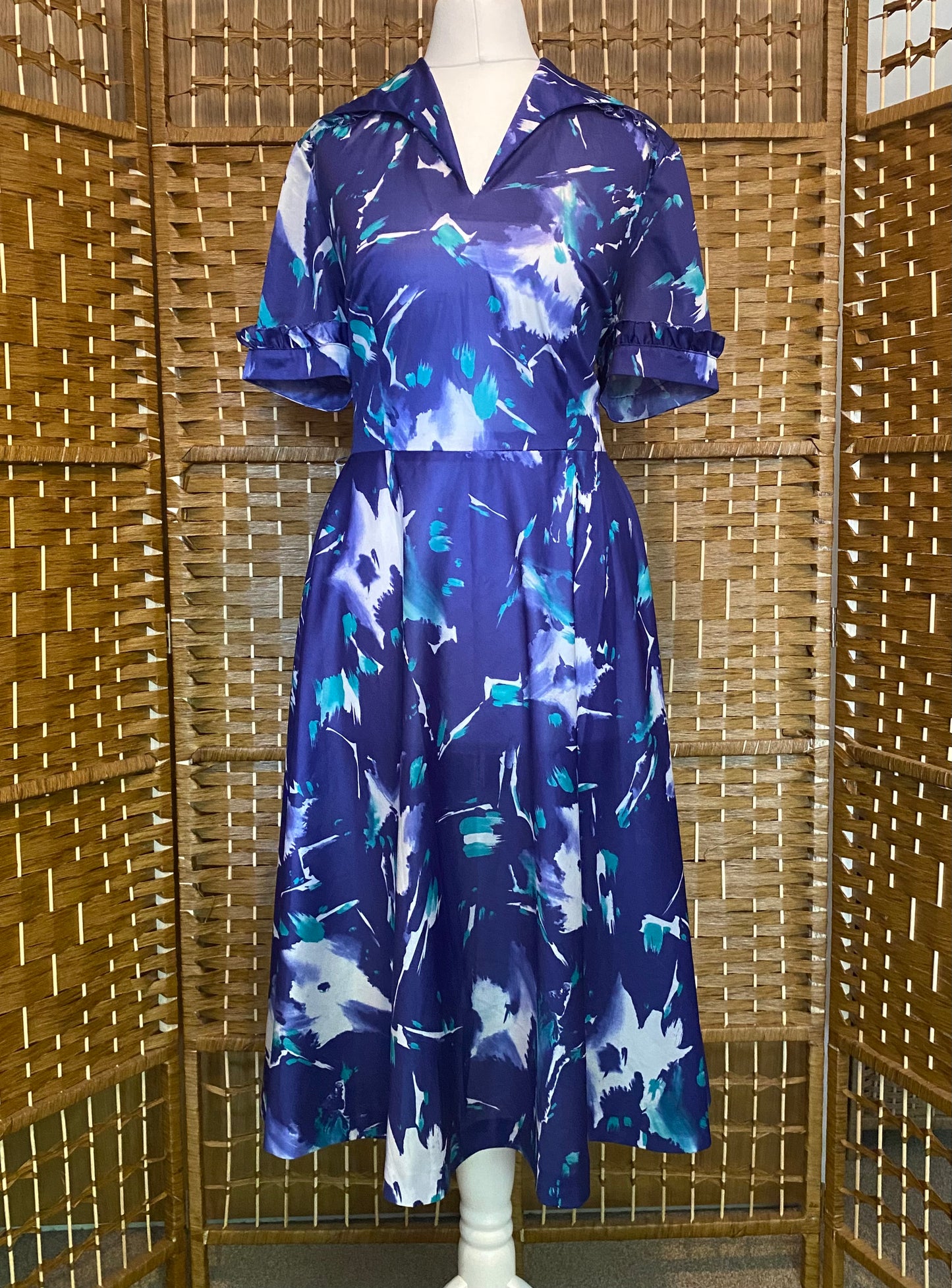 Blue/White/Green Midi-Dress (UK 12)