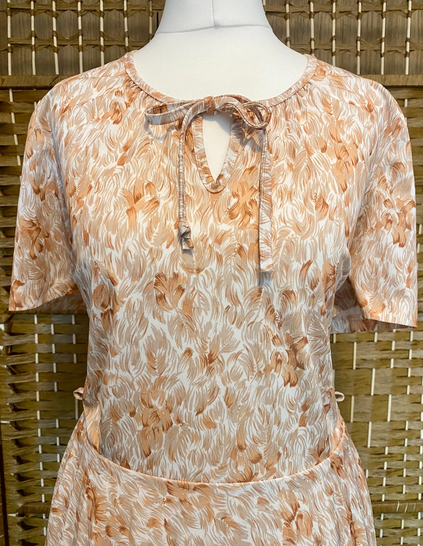 Cream/Brown Leaf Print Dress (UK 12)