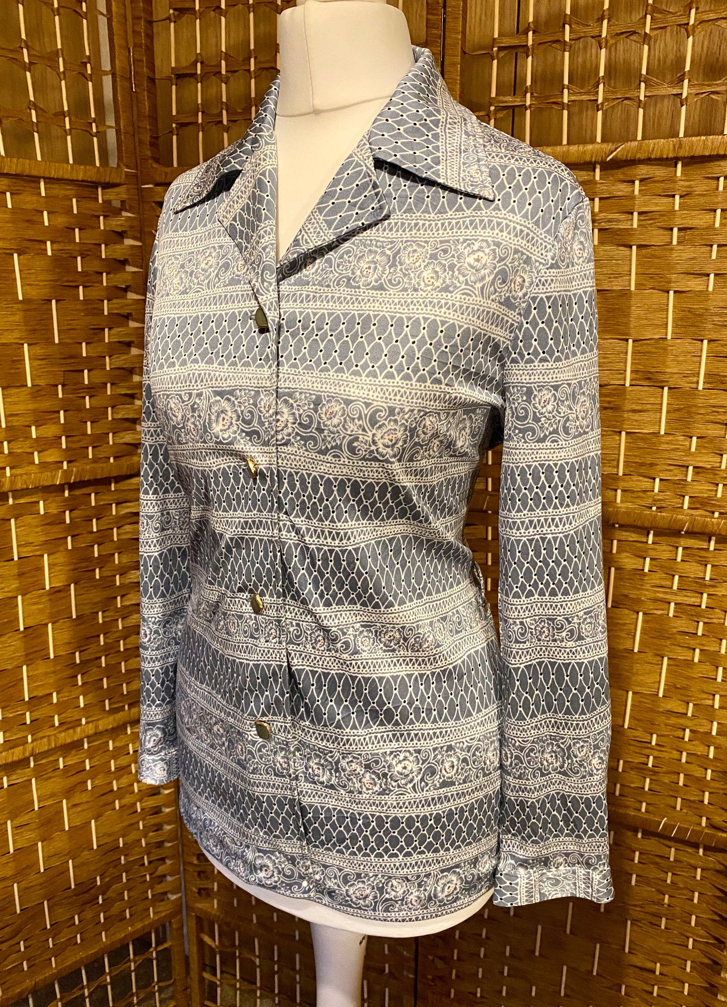 1970s Grey Geo-Print Shirt (UK 8)