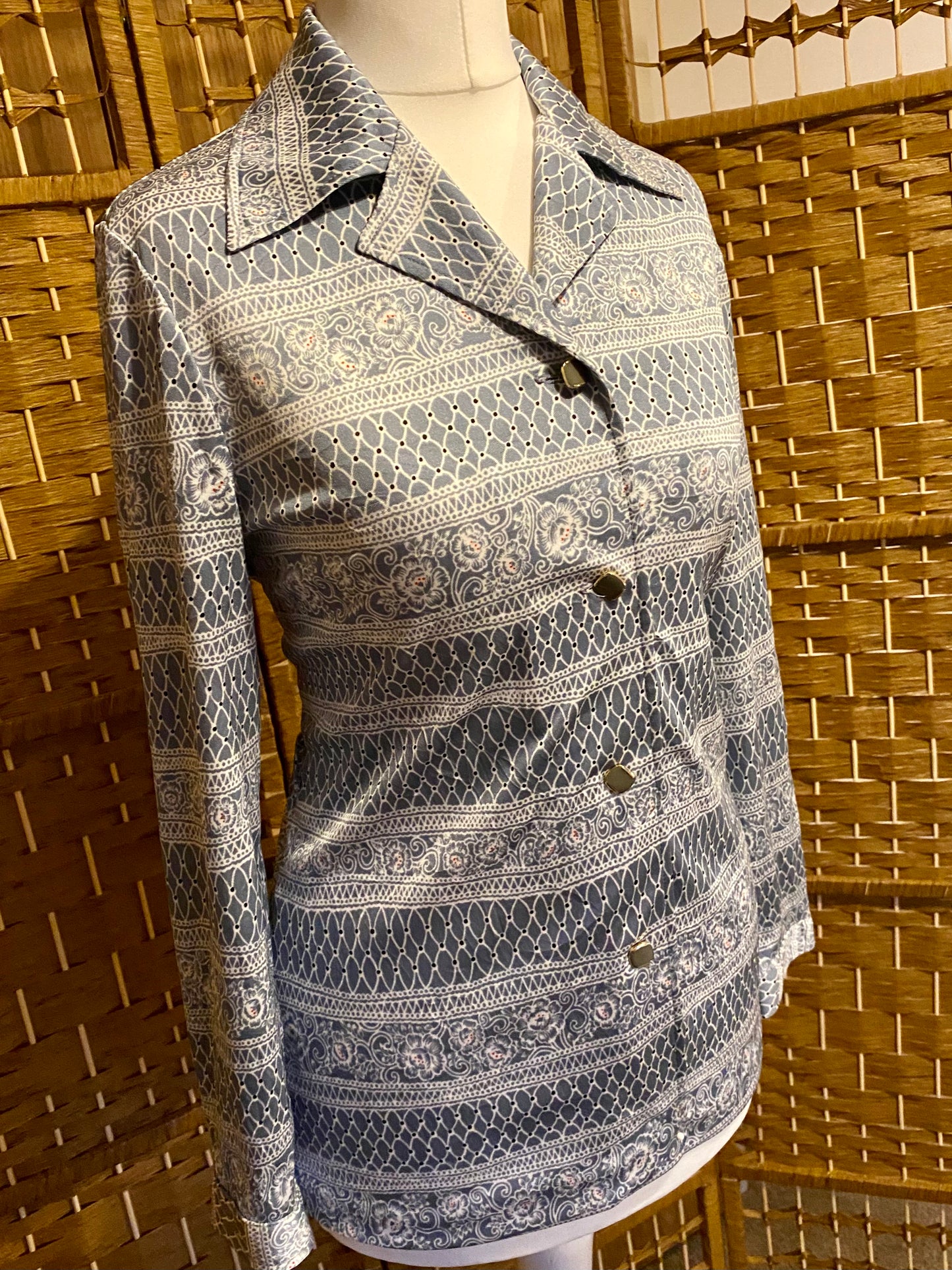 1970s Grey Geo-Print Shirt (UK 8)