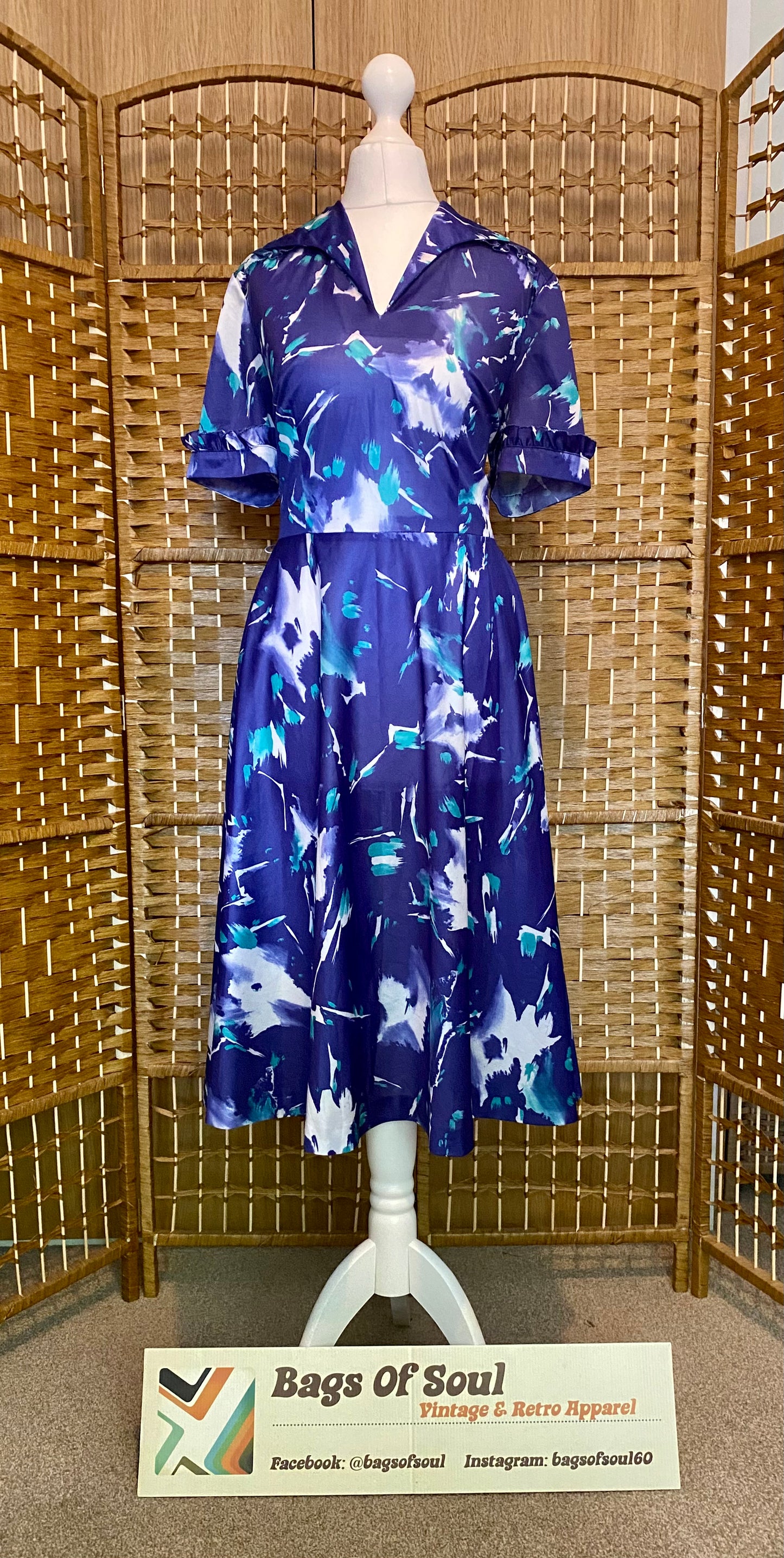 Blue/White/Green Midi-Dress (UK 12)