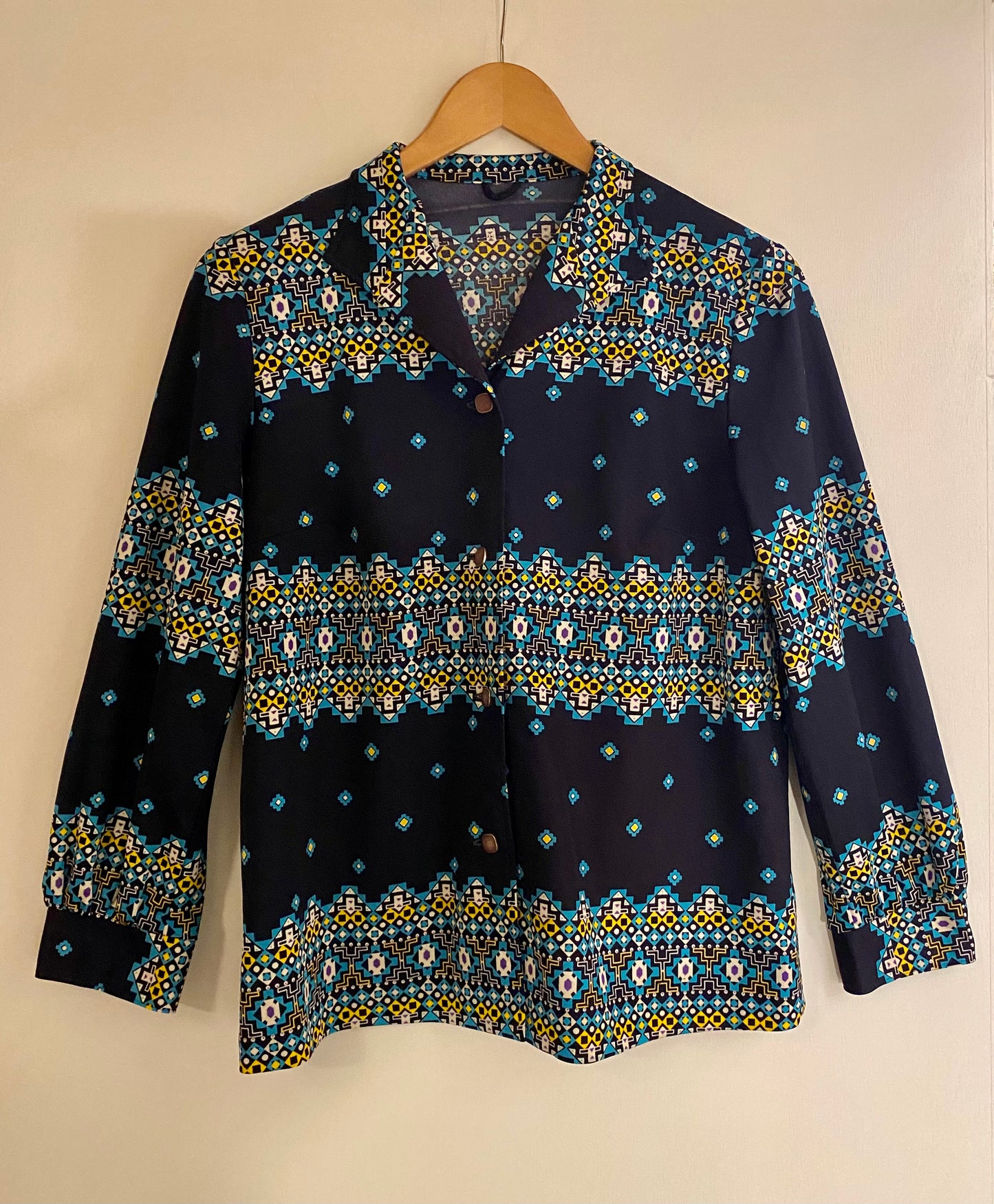 1970s Navy Geo-Print Shirt (UK 12)