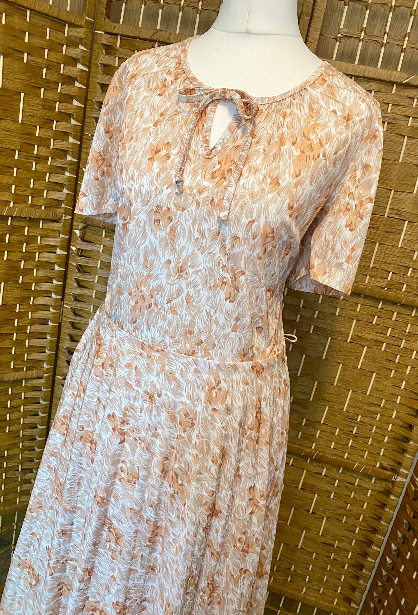 Cream/Brown Leaf Print Dress (UK 12)