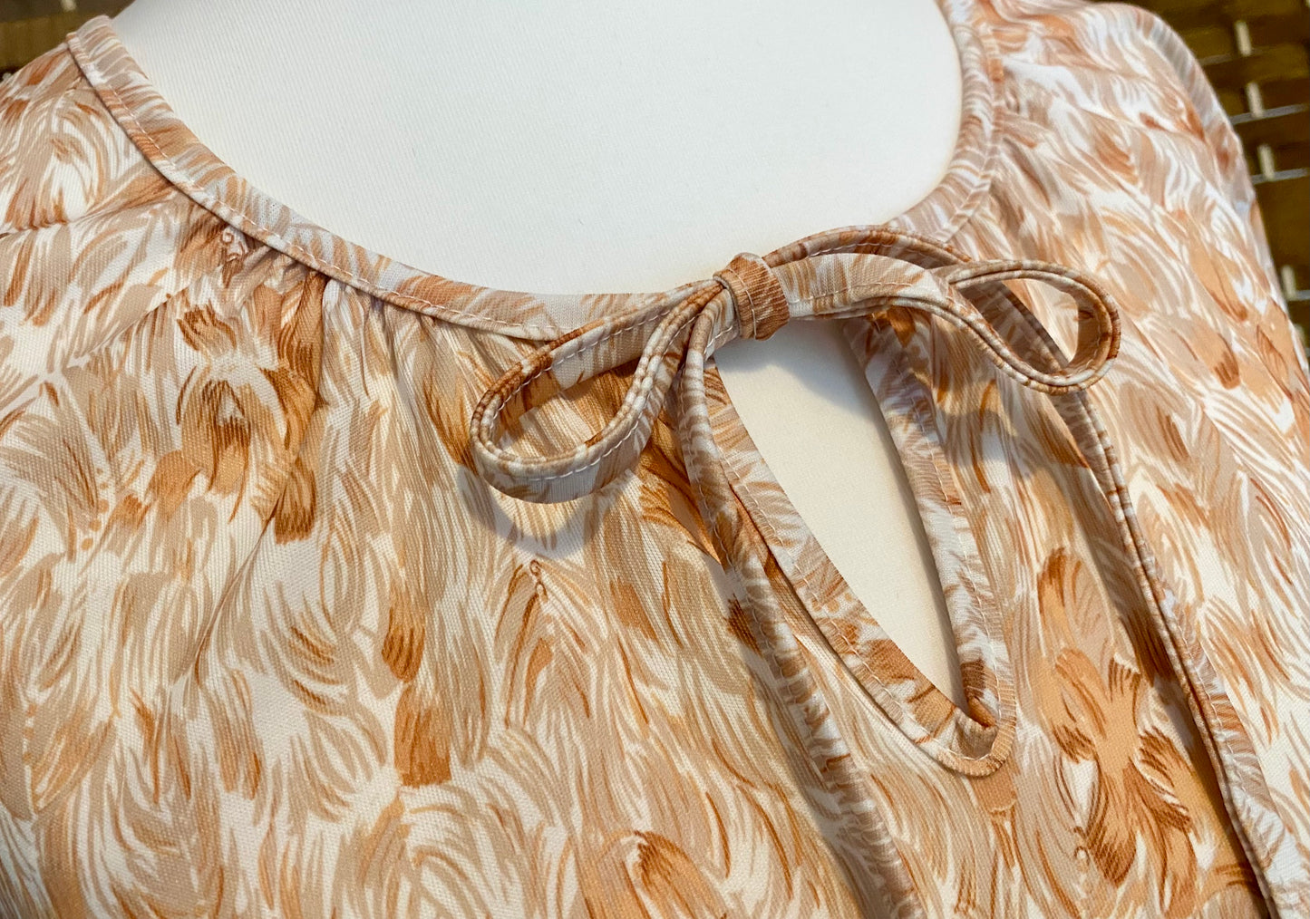 Cream/Brown Leaf Print Dress (UK 12)