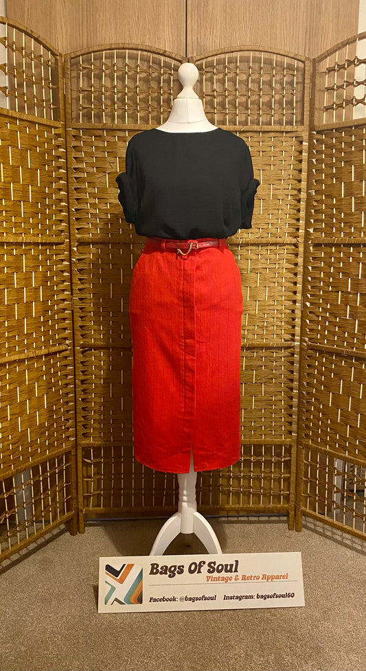 1980s Red Pencil Skirt (UK 6-8)