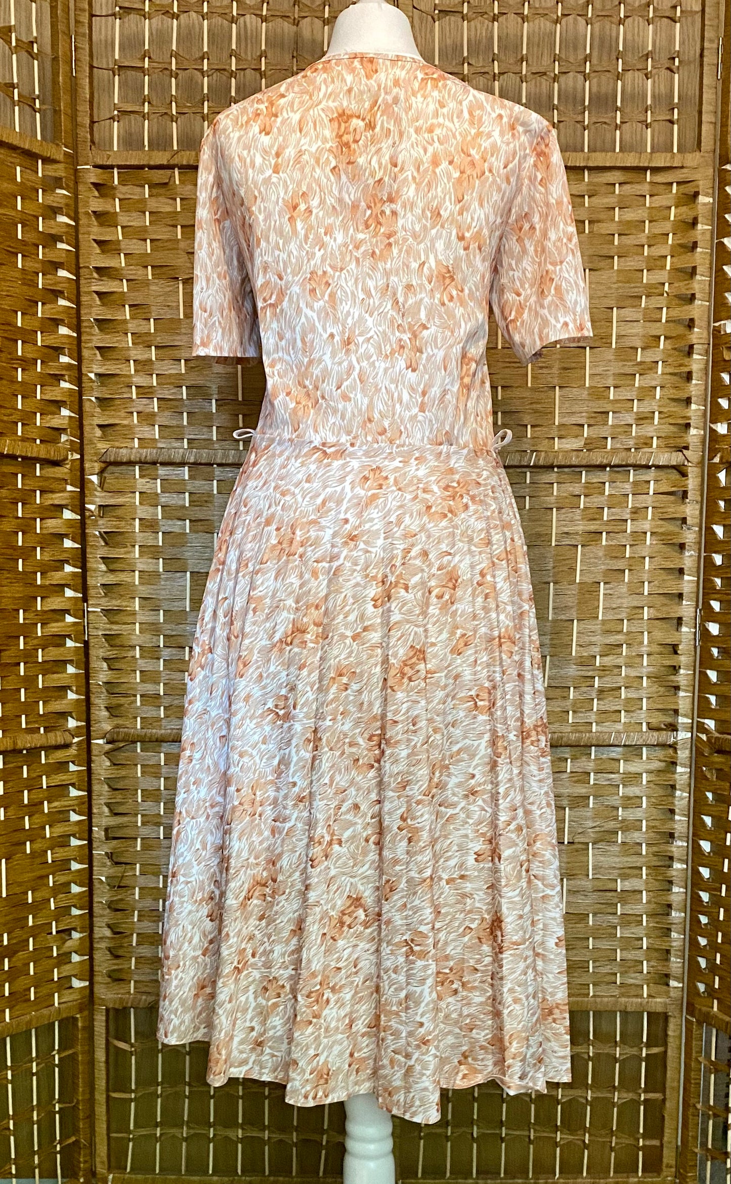 Cream/Brown Leaf Print Dress (UK 12)