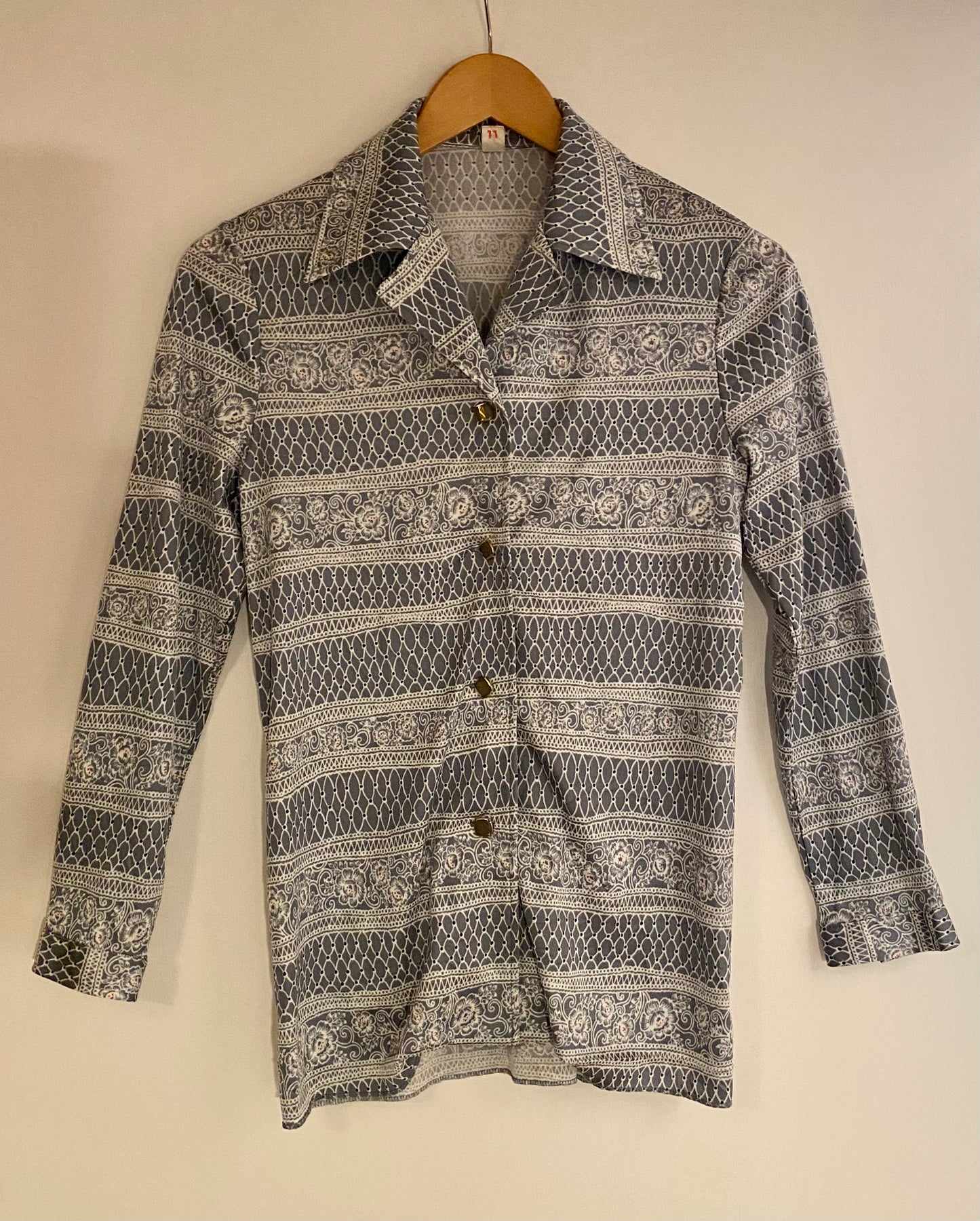 1970s Grey Geo-Print Shirt (UK 8)