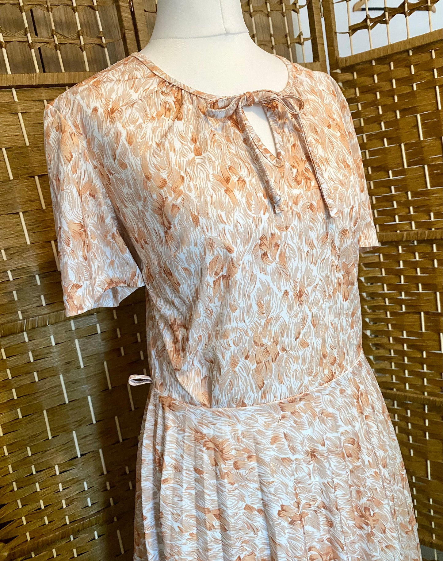 Cream/Brown Leaf Print Dress (UK 12)