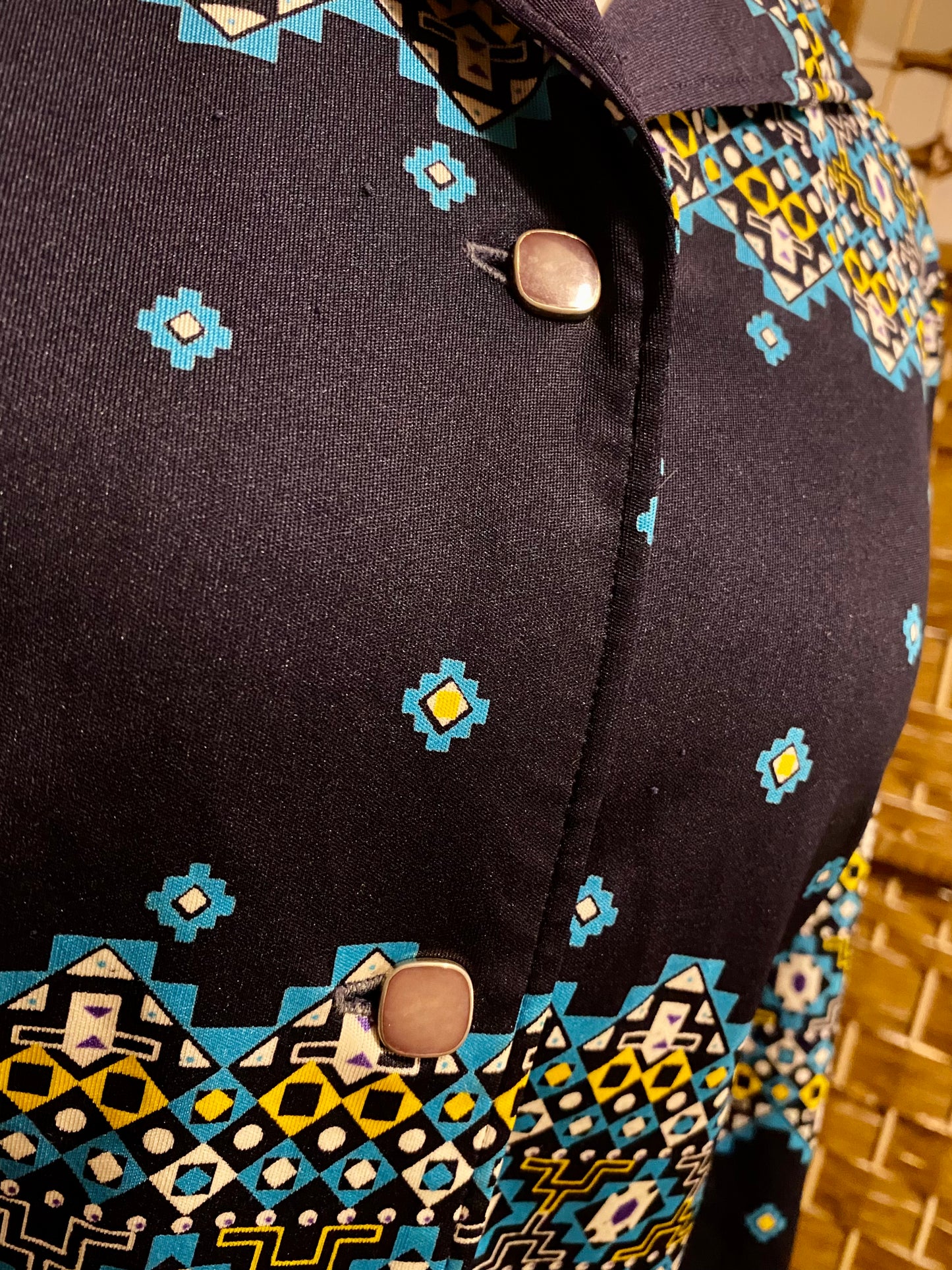 1970s Navy Geo-Print Shirt (UK 12)