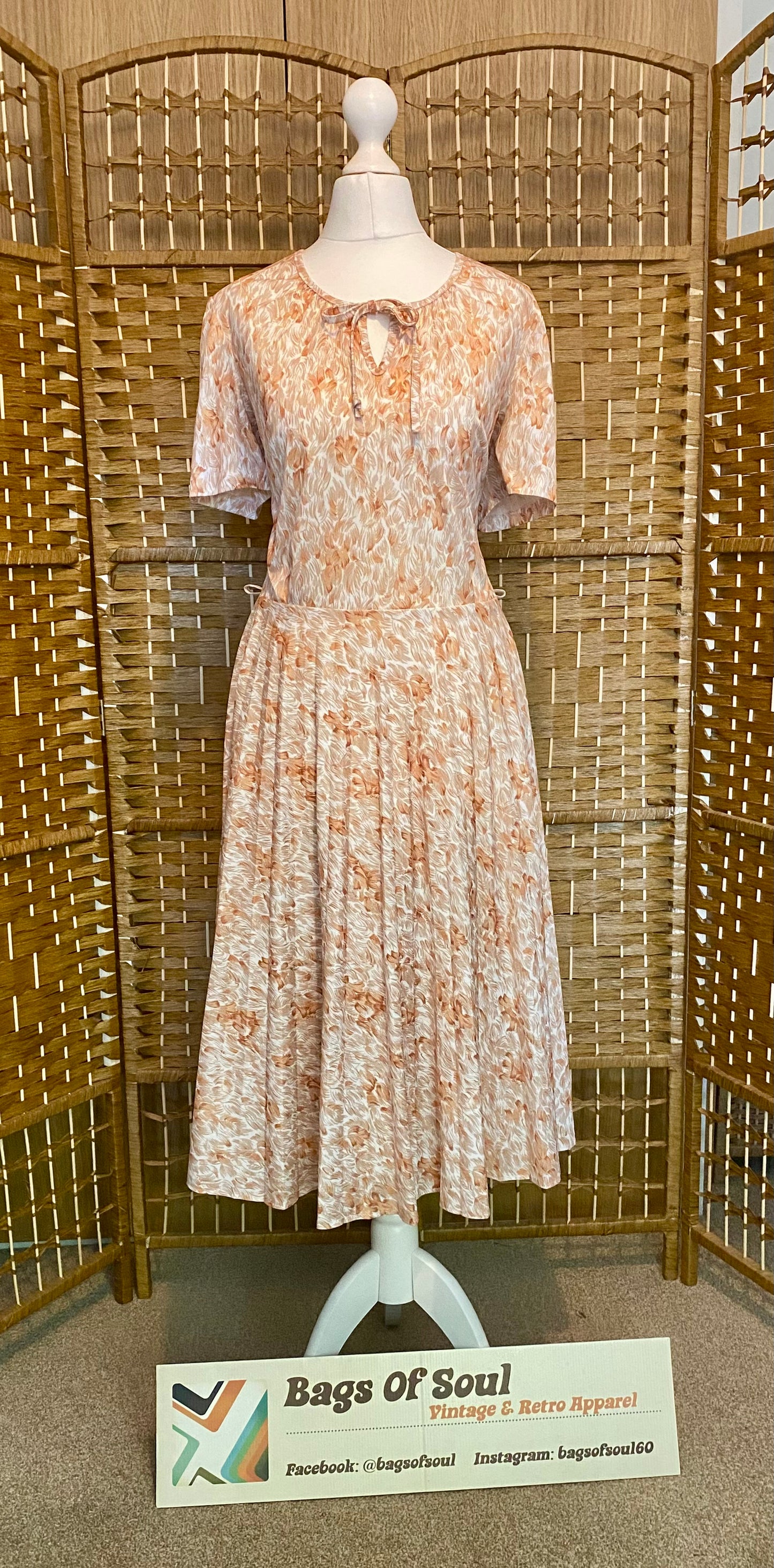 Cream/Brown Leaf Print Dress (UK 12)