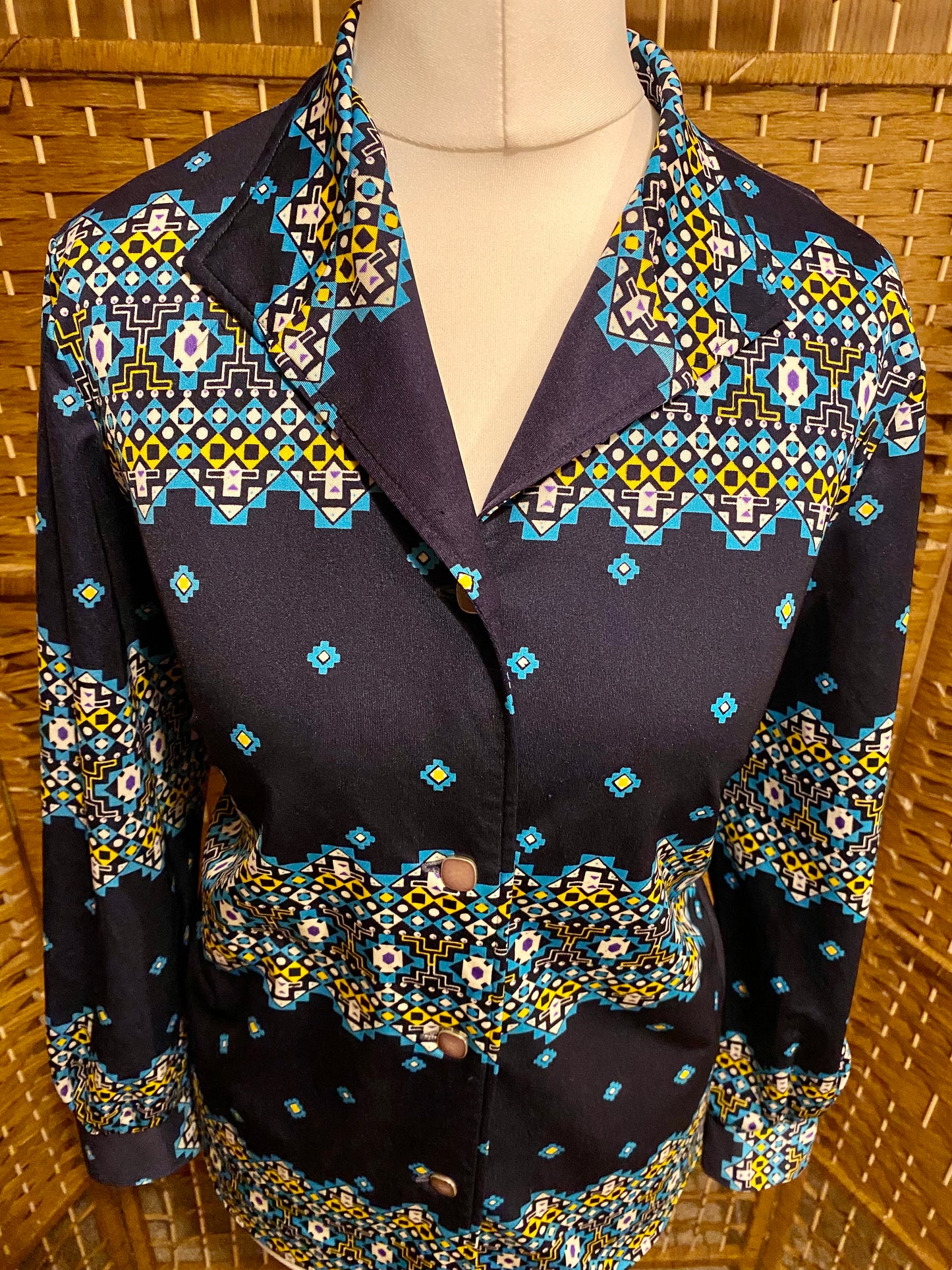 1970s Navy Geo-Print Shirt (UK 12)