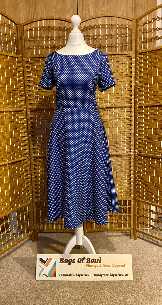 Navy/White Polka Dot Dress (UK 8)